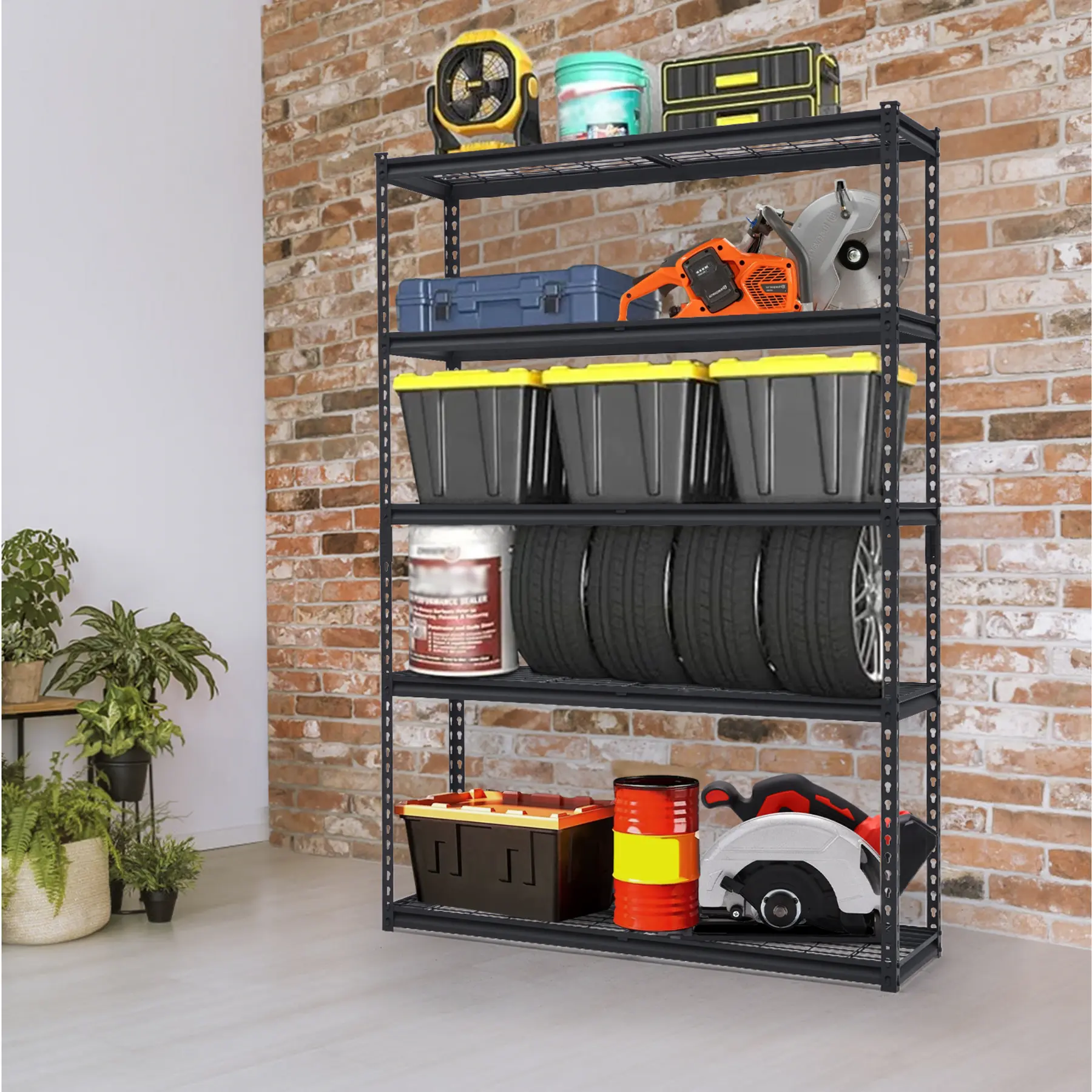 Heavy Duty 5-Tier Metal Pallet Rack Only, Adjustable Industrial Steel Shelving, 3000 LBS Total Capacity, 48"W x 24"D x 72"H, Easy Assembly for Warehouse, Garage, Workshop & Basement Storage