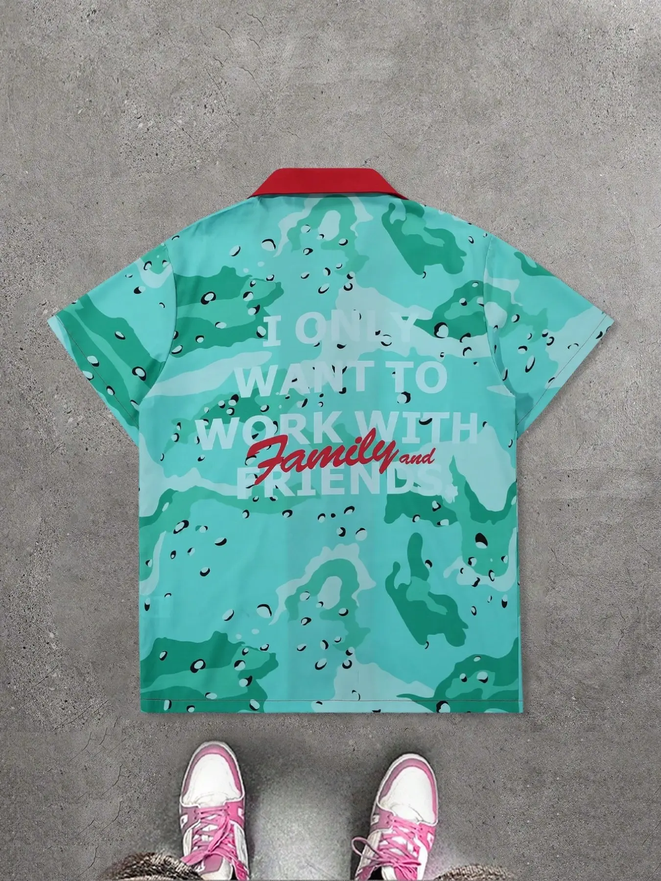 Short Sleeve Shirt Camouflage Pattern Collared Button Front