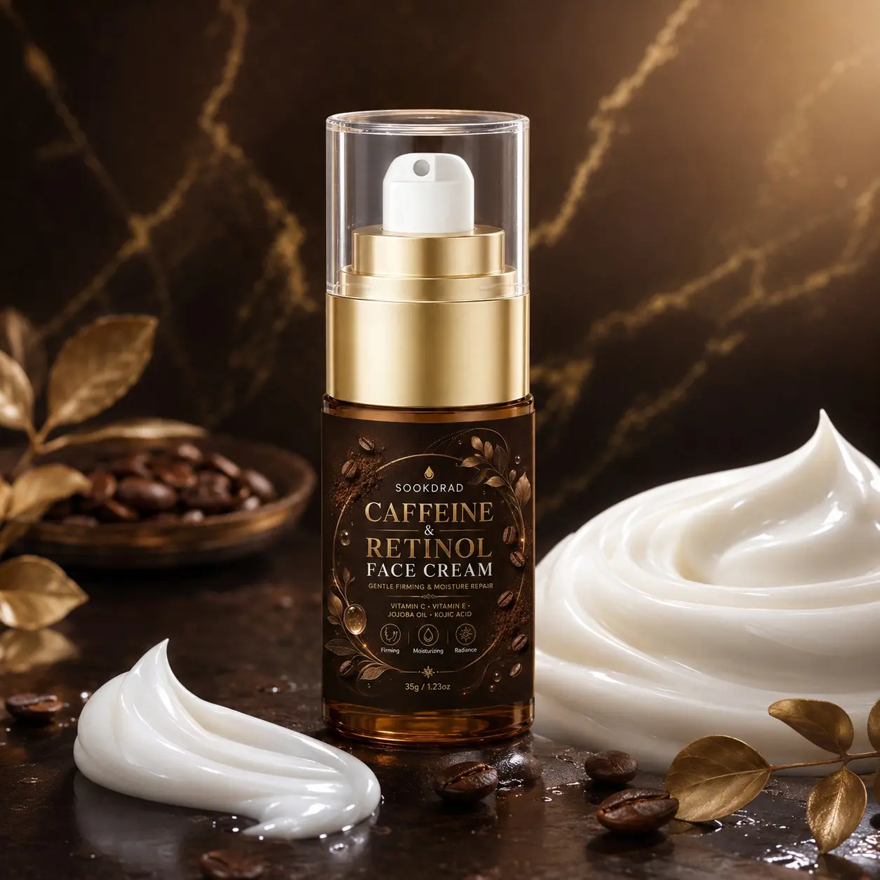 Caffeine & Retinol Face Cream, Vitamin C, Vitamin E, Jojoba Oil, Kojic Acid, Firming, Moisturizing, Radiance, Face, 35g/1.23oz