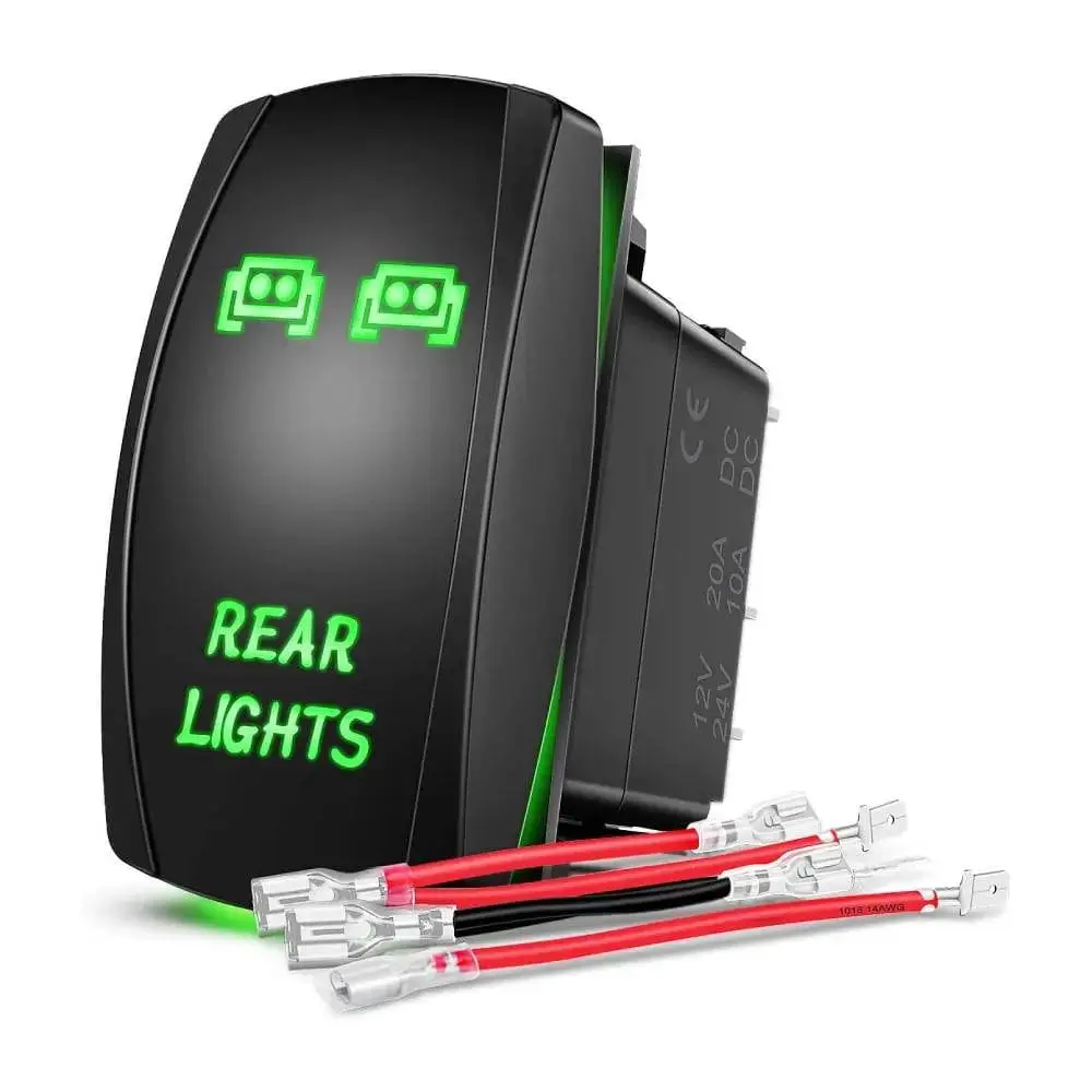 Nilight 1 x 5 Pin Rocker Switch - Green Laser On/Off Switch for Headlights, Driving Lights, Taillights, LED Light Bars (Electrical Equipment Accessory)