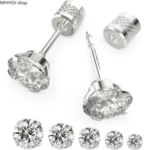 5 Pairs Push-In Flat Back Stud Earrings, Hypoallergenic Surgical Stainless Steel Cubic Zirconia Set, Multi Size 2–8mm Unisex Cartilage Piercing Accessories, Smooth Comfort Wear Design, Suitable For Daily Matching, Earlobe And Helix Cartilage Styling For W