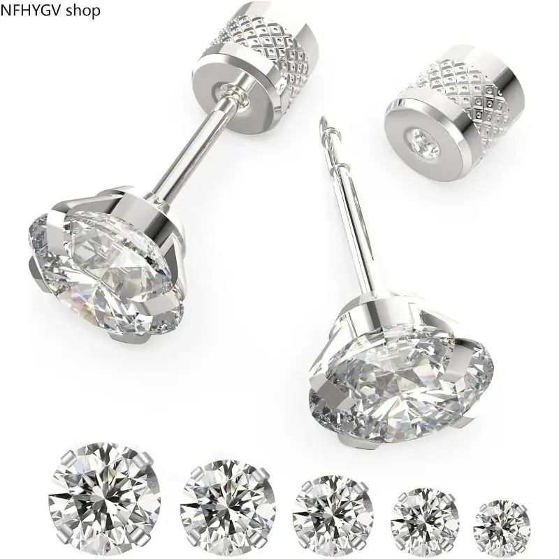5 Pairs Push-In Flat Back Stud Earrings, Hypoallergenic Surgical Stainless Steel Cubic Zirconia Set, Multi Size 2–8mm Unisex Cartilage Piercing Accessories, Smooth Comfort Wear Design, Suitable For Daily Matching, Earlobe And Helix Cartilage Styling For W