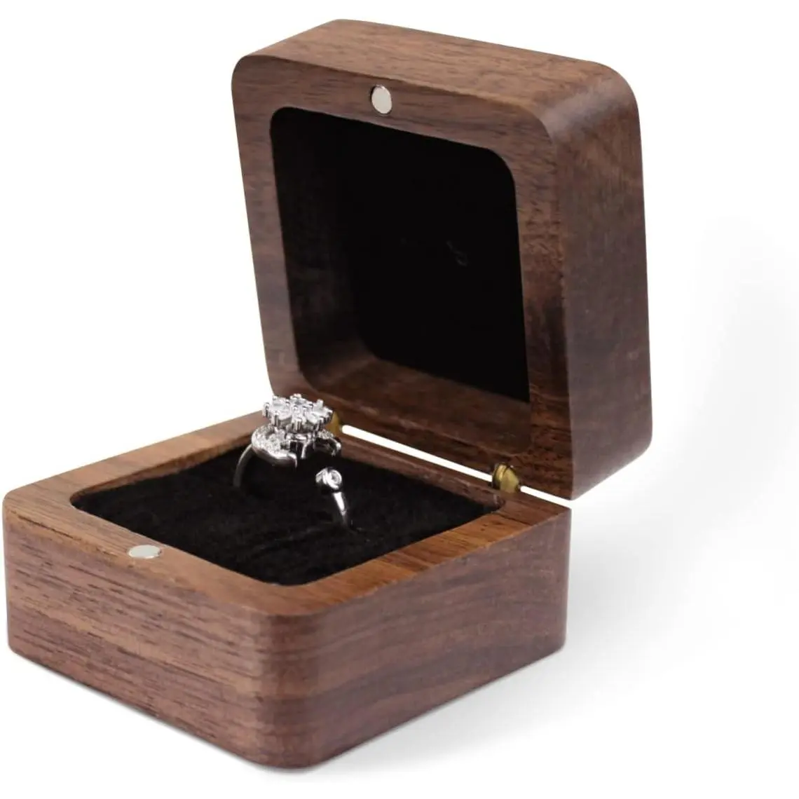 Personalized Wooden Ring Box, Mini Engagement Ring Holder Box with Single Slot, Square Wedding Rings Box for Rings, Elegant and Retro RingHolder Box for Wedding, Ceremony (black)