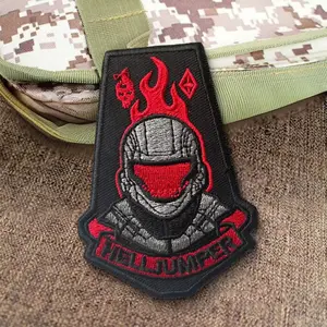 Helljumper Patch Orbital Drop Shock Troopers Tactical Morale Badge Red Flaming Helmet Embroidery Hook and Loop Patches