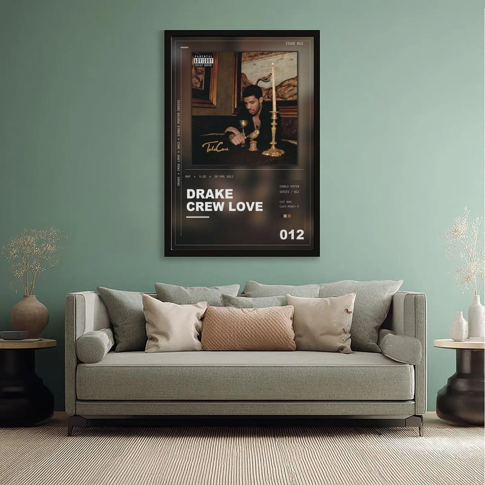 Drake "Take Care" Album Cover Artistic Framed Hanging Hip Hop Poster, Vintage Studio Portrait Artwork for Bar Lounge, Urban Music Studio Home Decoration, Minimalist