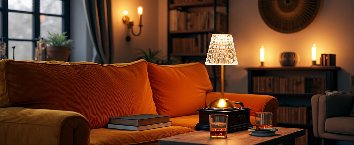 Cordless Touch Table Lamp, 3500mAh LED Rechargeable Small Dask Lamp, 3 Colors Dimmable Battery Operated Crysta Lamp for Bedroom Restaurant Kitchen Home Decor, Gold