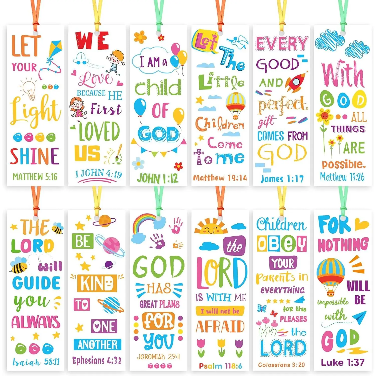 120 Pcs Paper Bookmarks, Colorful Religious Verse Inspirational Double-Side Crisp Print Flower Balloon Bookmarks for Students, Sunday School Teacher Gifts, Christmas Birthday Party Favors (Office Stationery)