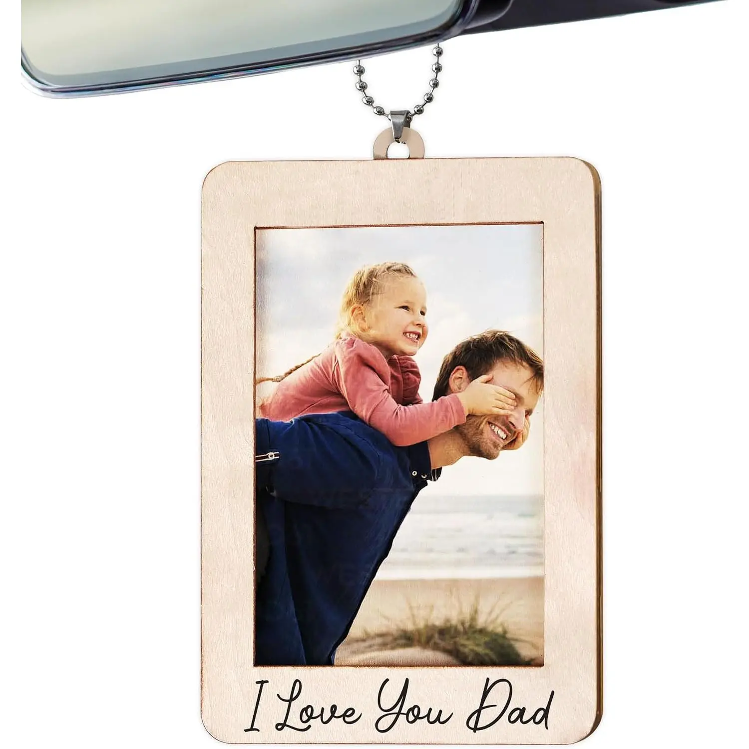 1-Piece Dad Quote Holder with Synthetic String - 2.7x3.9in Car Rear View Mirror Hanging Photo Frame Ornament, Father's Day Automotive Interior Decoration Accessory, Dad Quotes