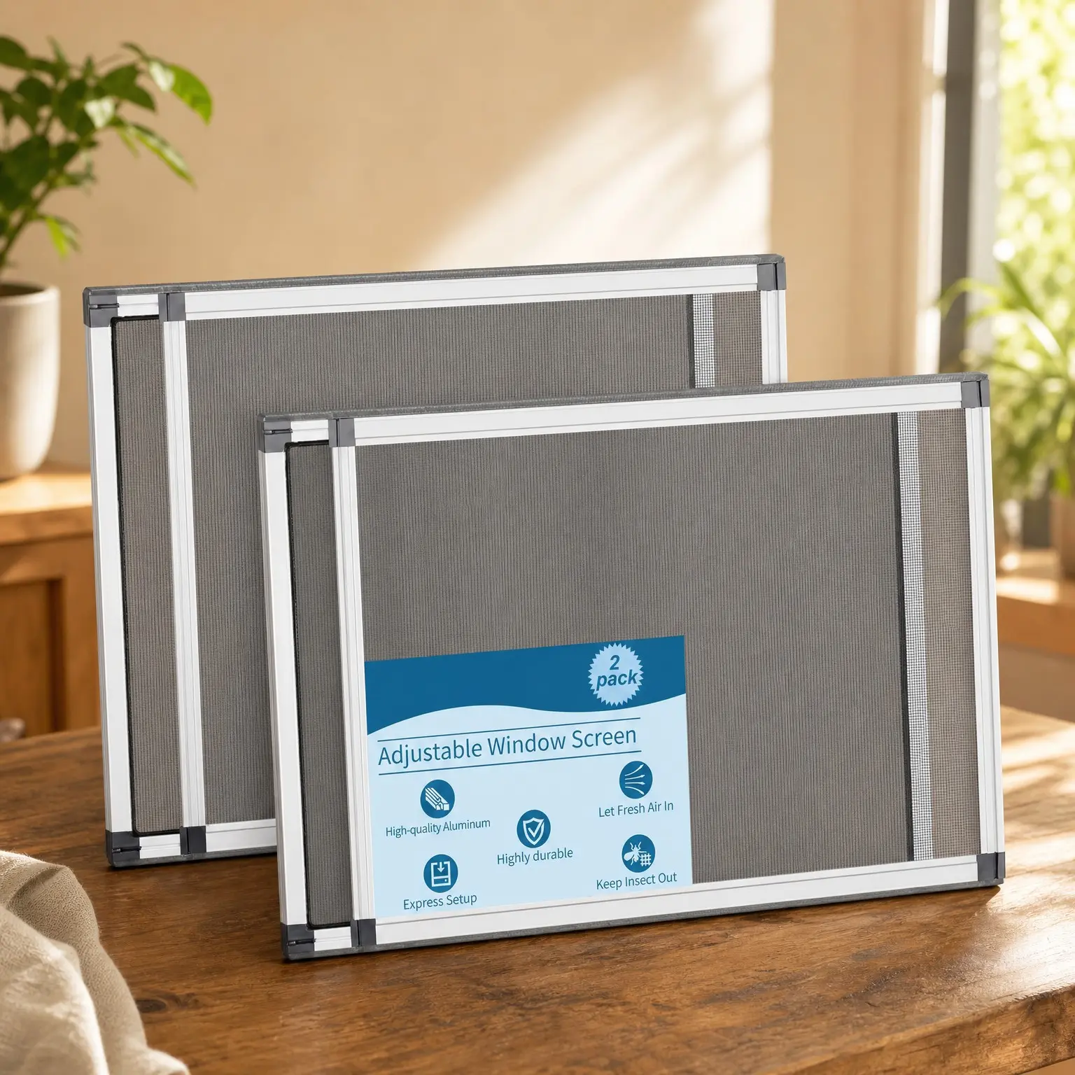 2 Pack Adjustable Expandable Window Screen Replacement with Frame, 15" H x 21" - 40" W, Medium Durable Window Screens for HomeGift