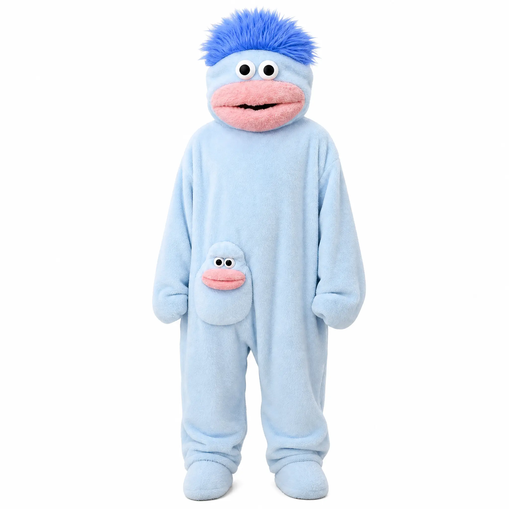 Novelty Pajama Onesie, Thick Fleece Monster Character & Matching Mini Face Pocket Detail, Adult Unisex One-Piece, For Costume Nights Cozy Lounging & Viral TikTok Moments, Soft Plush Warm Funny Perfect Gift, Machine Washable Breathable Fabric