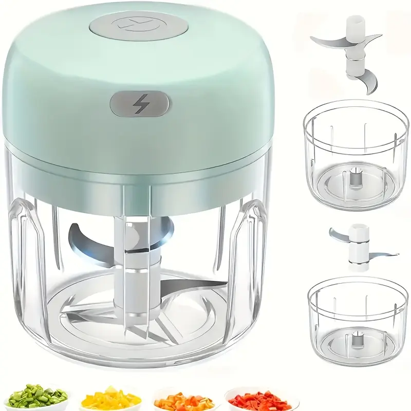 Rechargeable Portable Wireless Mini Food Processor, Stainless Steel Blade Electric Garlicer Vegetable Chopper Pulp Blender for Chopping Nuts Chili Onion Minced Meat and Spices