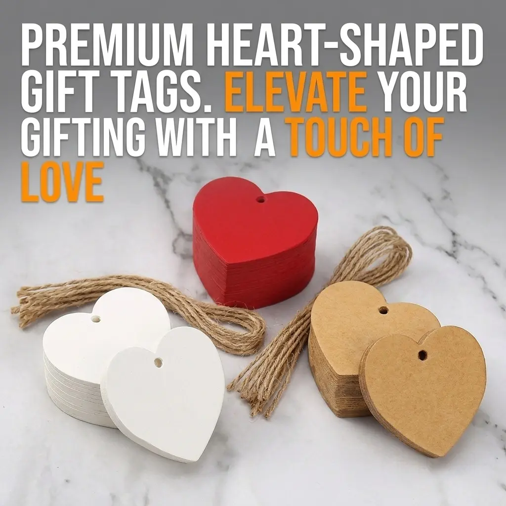 Generic Tags, Gift Hang Tags with Rope, Classic Heart Design, Three Colors, Blank Both Sides, Elegant and Vintage, Ideal for Valentine's Day, Thanksgiving, Product Labels