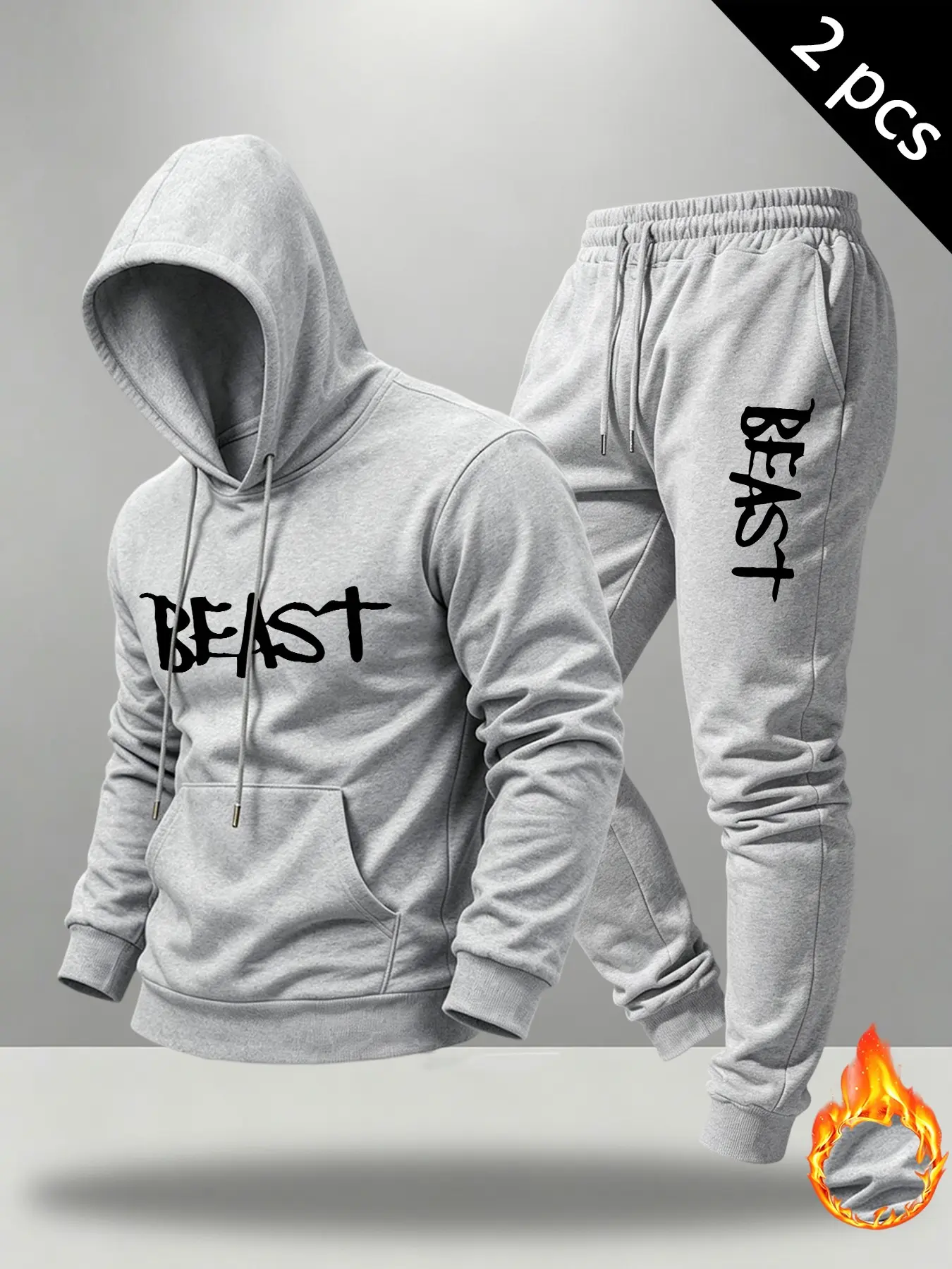 Men 2 Piece Matching Tracksuit, BEAST Motivational Letter Print Hooded Sweatshirt and Jogger Pants Set, Casual Streetwear Athletic Pullover Hoodie Outfit, Trendy Cozy Daily Training Sports Suit for Men