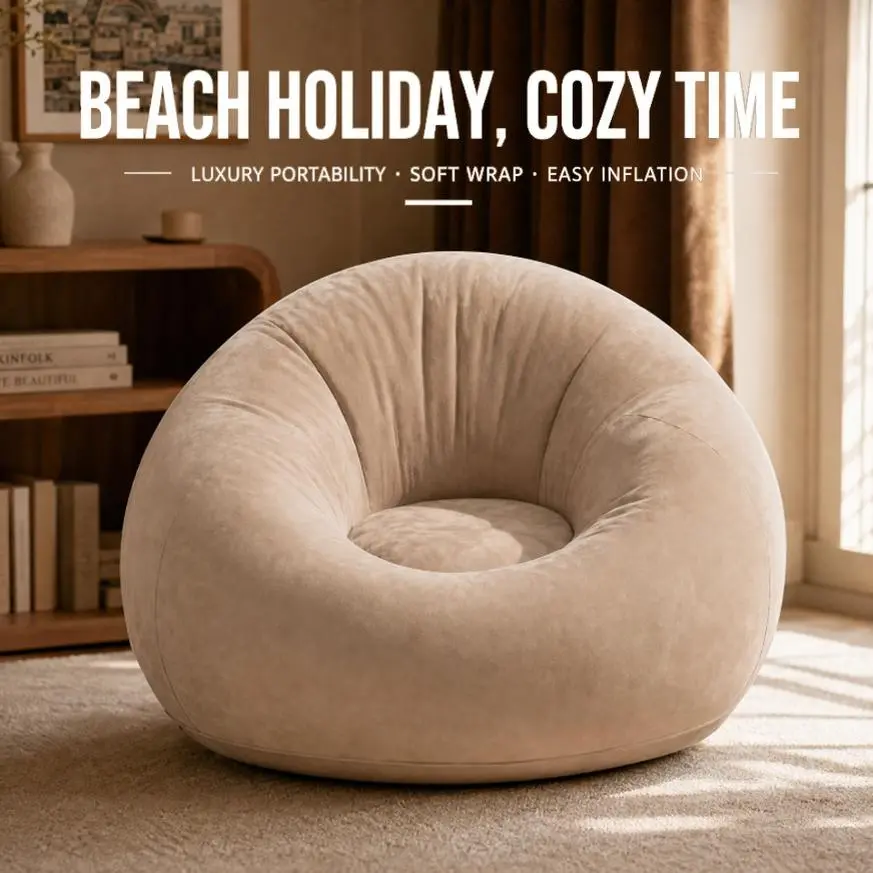 Portable Inflatable Bean Bag Chair with Soft Flocked Surface - Lightweight Folding Air Sofa for Living Room, Camping, Gaming & Outdoor Lounging