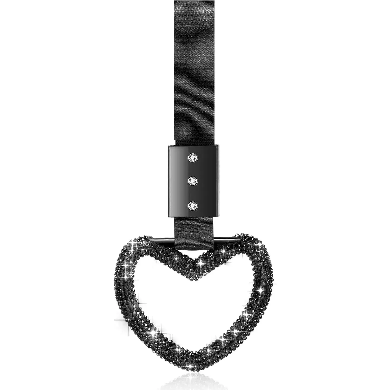 Bling Car Accessories Bling Heart Handle Ring Car Accessory for Women Hand Strap Drift Charm Rear Bumper Warning Ring Decor for Auto Bus Interior Exterior Decoration (Black, Heart Style)
