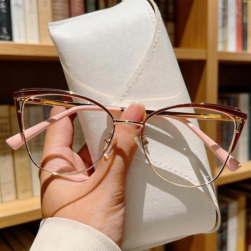 Cat-Eye Metal Frame Blue Light Blocking Glasses Sleek Plain Front Design Advanced Anti-Blue Light Eyewear for Everyday Screen Use Targeted Lens Technology Lightweight Comfort Clear Color-True Lenses