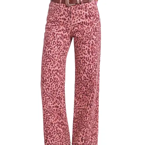luvamia Wide Leg Jeans for Women High Waisted Leopard Cheetah Denim Pants | Adjustable Back Cinched Waist, Stretchy Jeans for Women Trendy, 90s Baggy Straight, 29.5 Inch Inseam, Casual Western Outfits