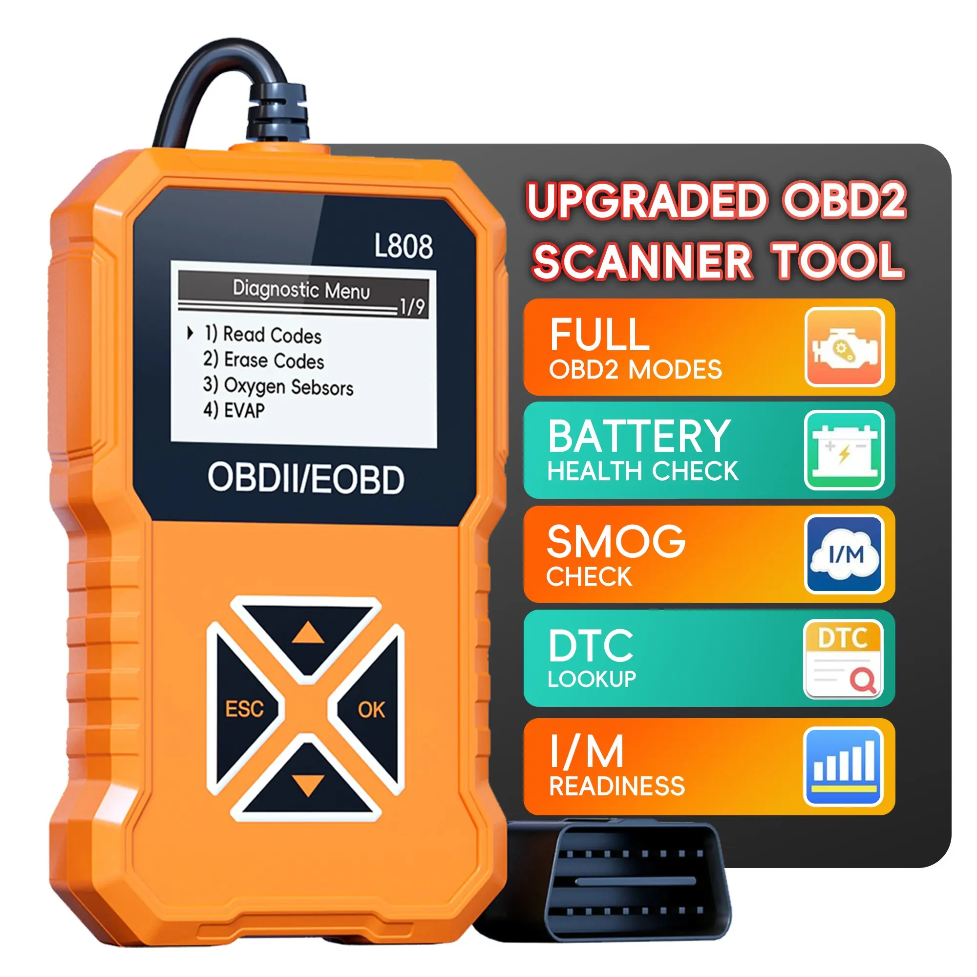 Obd2 Scanner Universal Obd Ii Diagnostic Tool, Car Engine Fault Code Reader, Reads and Clears Error Codes for 1996+ Vehicles, Diagnostic Test Tool