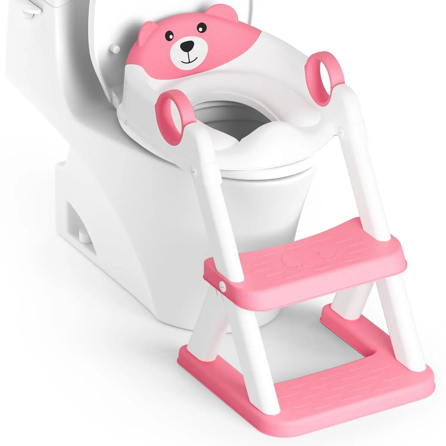 2-in-1 Polypropylene Potty Training Seat for Toddlers, Upgrade Kids Toilet Seat with Splash Guard, Anti-Slip Pad & Step Stool (Bright Pink)