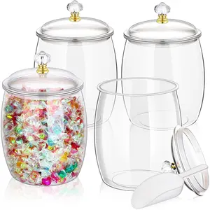 4 Pcs Candy Jars With Lids&Spoons 1/2 Gallon Clear Plastic Cookie Container Large Airtight Apothecary Storage Canister for Hard Snack Buffet Wedding Home Kitchen Bar Decoration