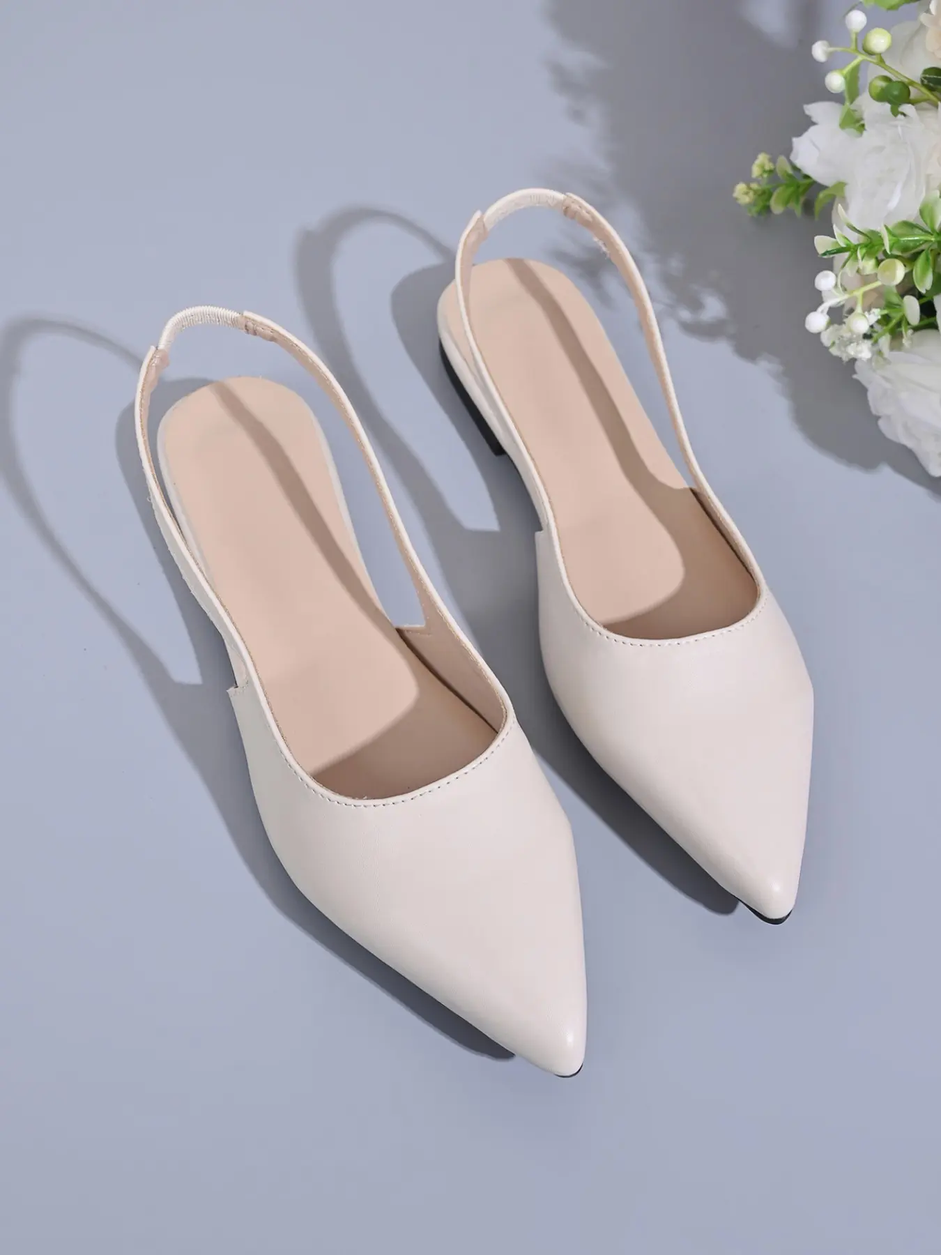 Summer Pointed Toe Back Strap Women Flat Shoes, Soft Solid Color Commuter Versatile Anti-Slip Rubber Durable Leather Shoes, Perfect for Daily Wear