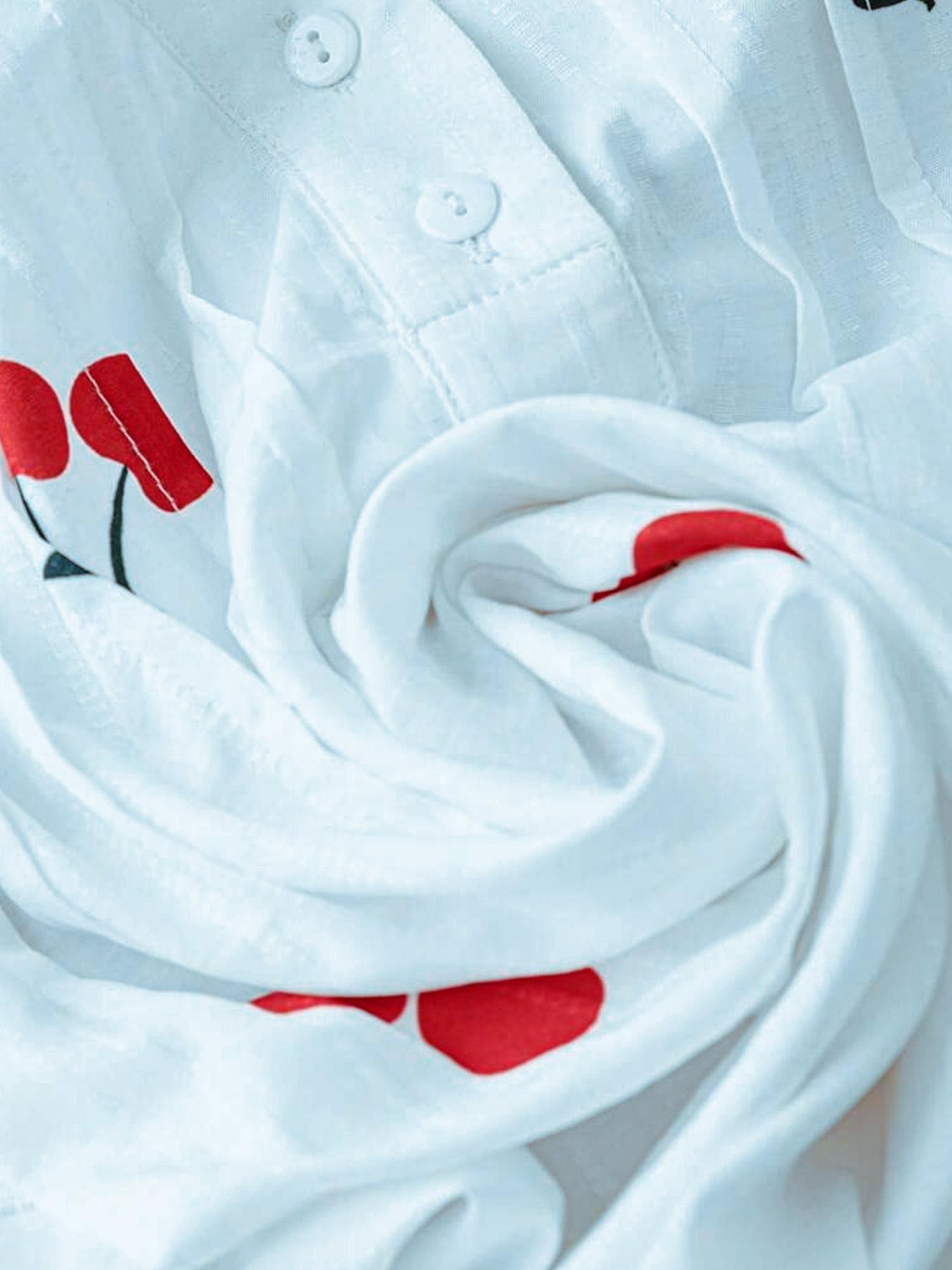 【Plus Size】 Cherry Print Blouse, Casual Short Sleeve Top for Summer, Women's Plus Clothing for Daily Wear