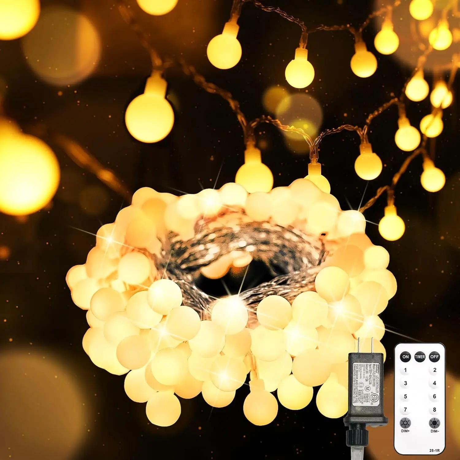 String Lights for Bedroom, 33ft 100 Led Connectable Globe String Lights Indoor, Hanging Fairy Lights Plug in with Remote for Classroom, Room, Dorm, Outdoor, Christmas Tree Decor, Warm White