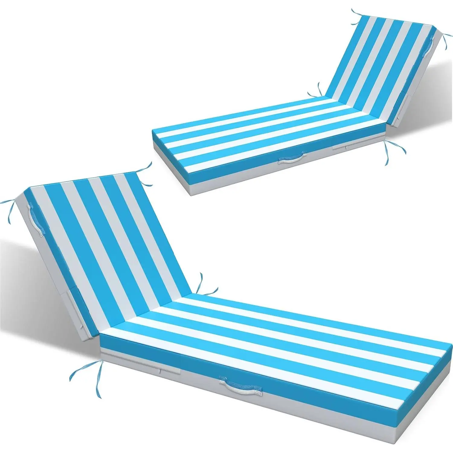Outdoor Lounge Chaise Cushion: 72x21x3 Inch  Lounge Chair Cushion for Outdoor Furniture with Fade Resistant Removable Cover - Patio Cushions for Pool Lawn Deck(Blue White 2 count)