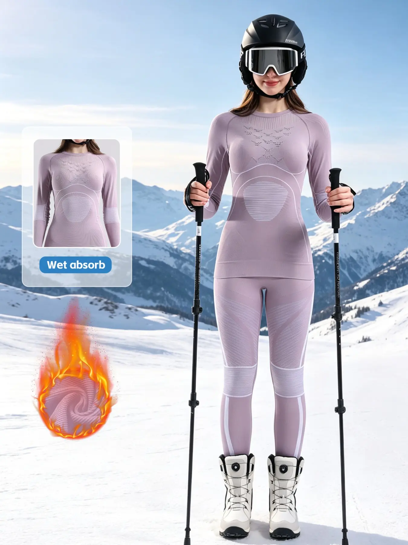 Women's Outdoor Skiing Innerwear Set, Sweat-Wicking Warm Compression Clothing, Tight-Fitting Quick-Dry Ski Suit, Ideal for Winter Sports