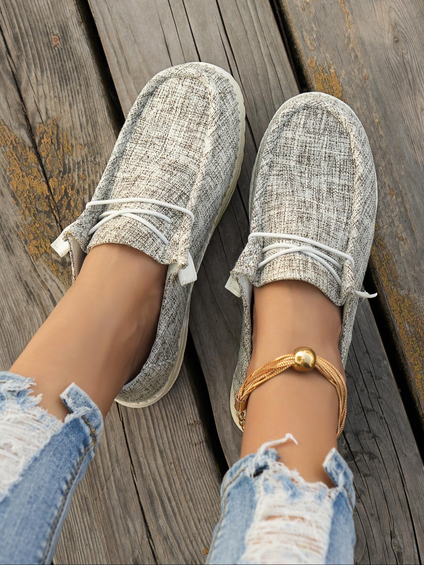 Women's Fashionable Plain Color Round Toe Lightweight Slip Ons Style Sneakers, Lightweight Breathable Comfortable Lace-up Flats Shoes, Casual Comfortable Sports Walking Shoes, Casual Breathable Footwear