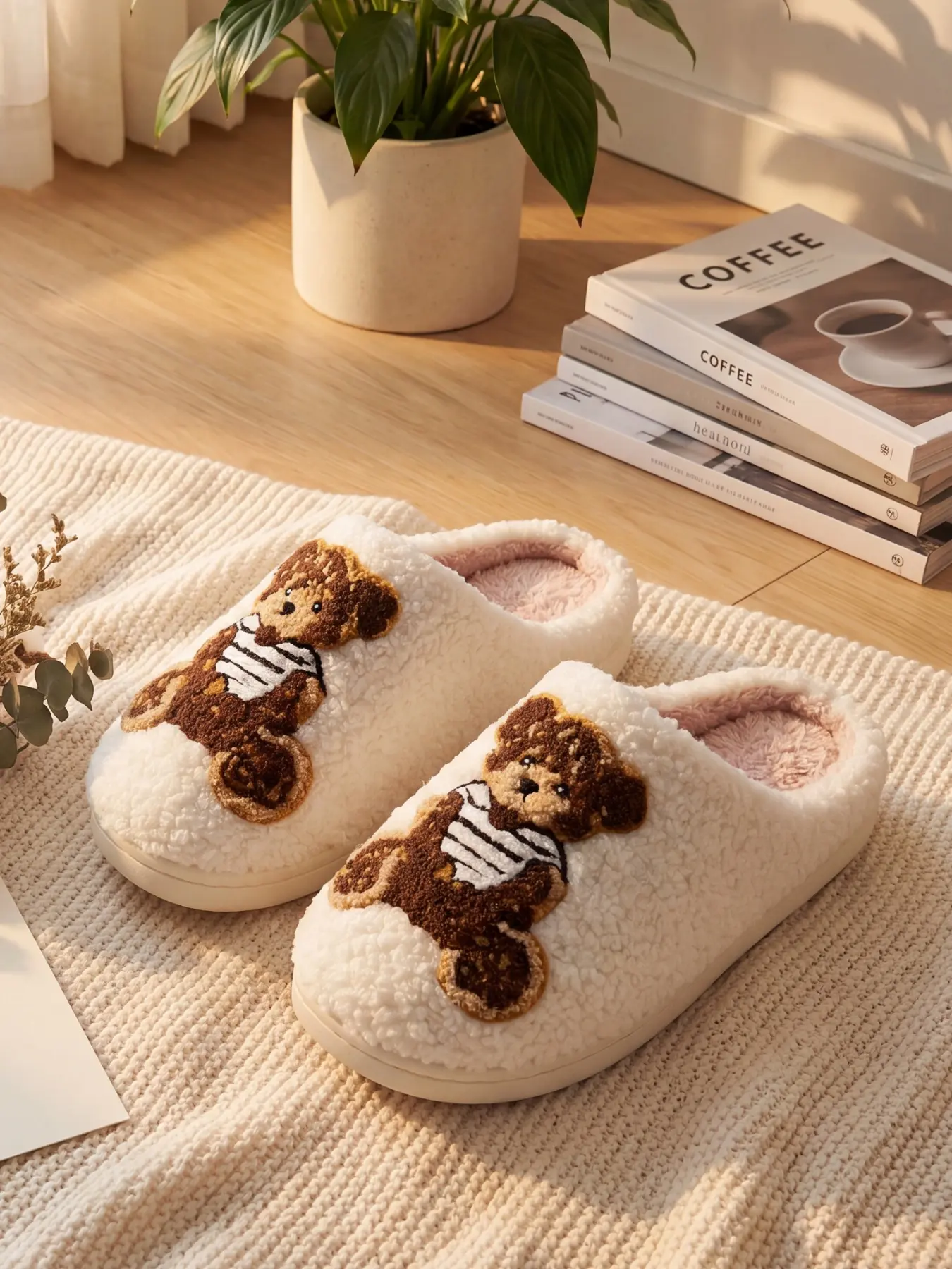 ute Striped Bear Closed Toe Slippers for Women, Fluffy Fuzzy Lined Indoor Slides, Non Slip Flat Sole House Shoes, Home Footwear, Cartoon 3D Bear Decor Cozy Warm Footwear, Lightweight Loose Lazy Slippers for Bedroom Dorm, Ideal Daily & Holiday Gift