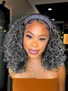 Curly Headband Wig Synthetic Kinky Curly Glueless Wig with Hairband, Long Wavy Wig for Women, Daily Wear Wig, Daily Party Use, All Seasons