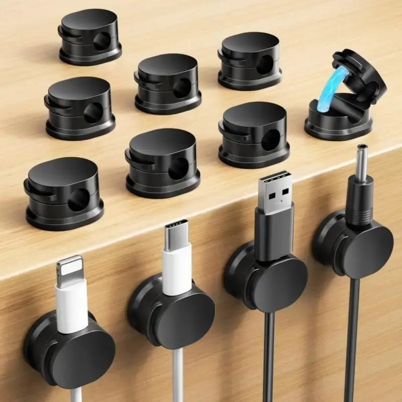 12 Pcs Cord Organizers - Compact Magnetic Cable Management Clips with Residue-Free Adhesive, 0.88 Inches Solid Holders for Desk Decor, Office Decor, 60° Rotating Shaft, Easy To Open, Enhanced No-Residue Adhesive, Business