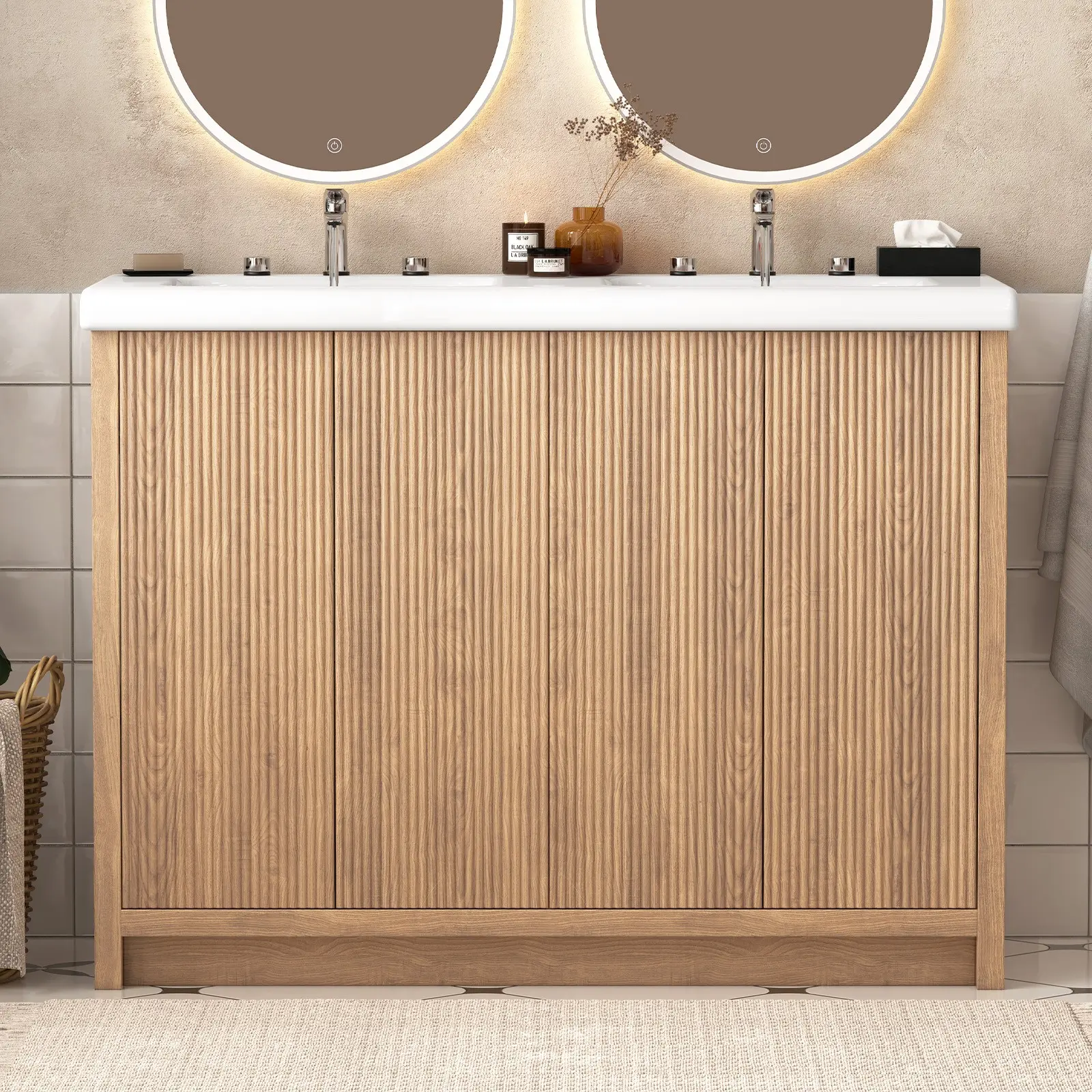 Large 47" Double Sink Bathroom Vanity w/ 2 Door Cabinets Storage Freestanding
