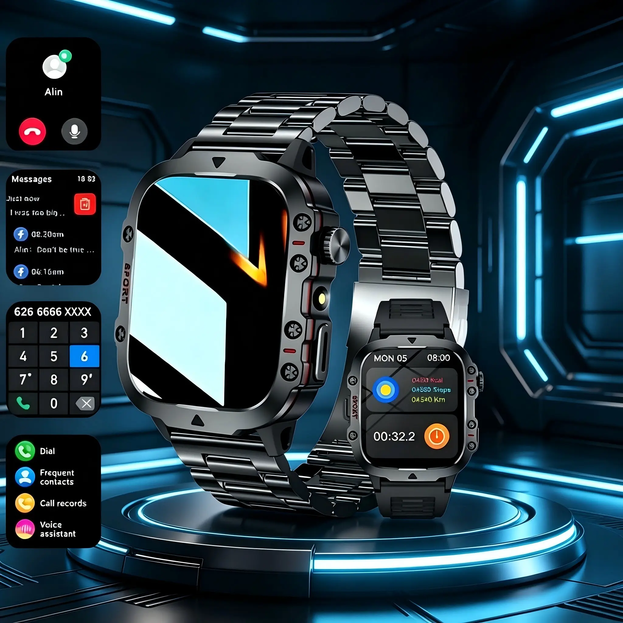 LED Smartwatch with Bluetooth-compatible Fast Connection, Multiple Sports Modes, Real-Time Call & Message Alerts, Compatible with iOS & Android