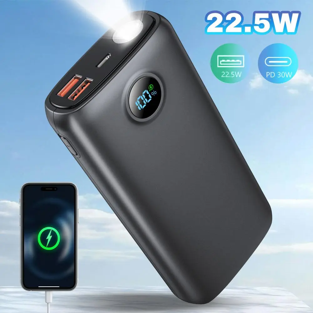 27000mAh Portable Power Bank - 22.5W Fast Charging, 30W PD USB-C Charger with LED Display & Flashlight, 18W Input, 3 Outputs for iPhone 15/16, Samsung, Travel & Outdoor Essentials