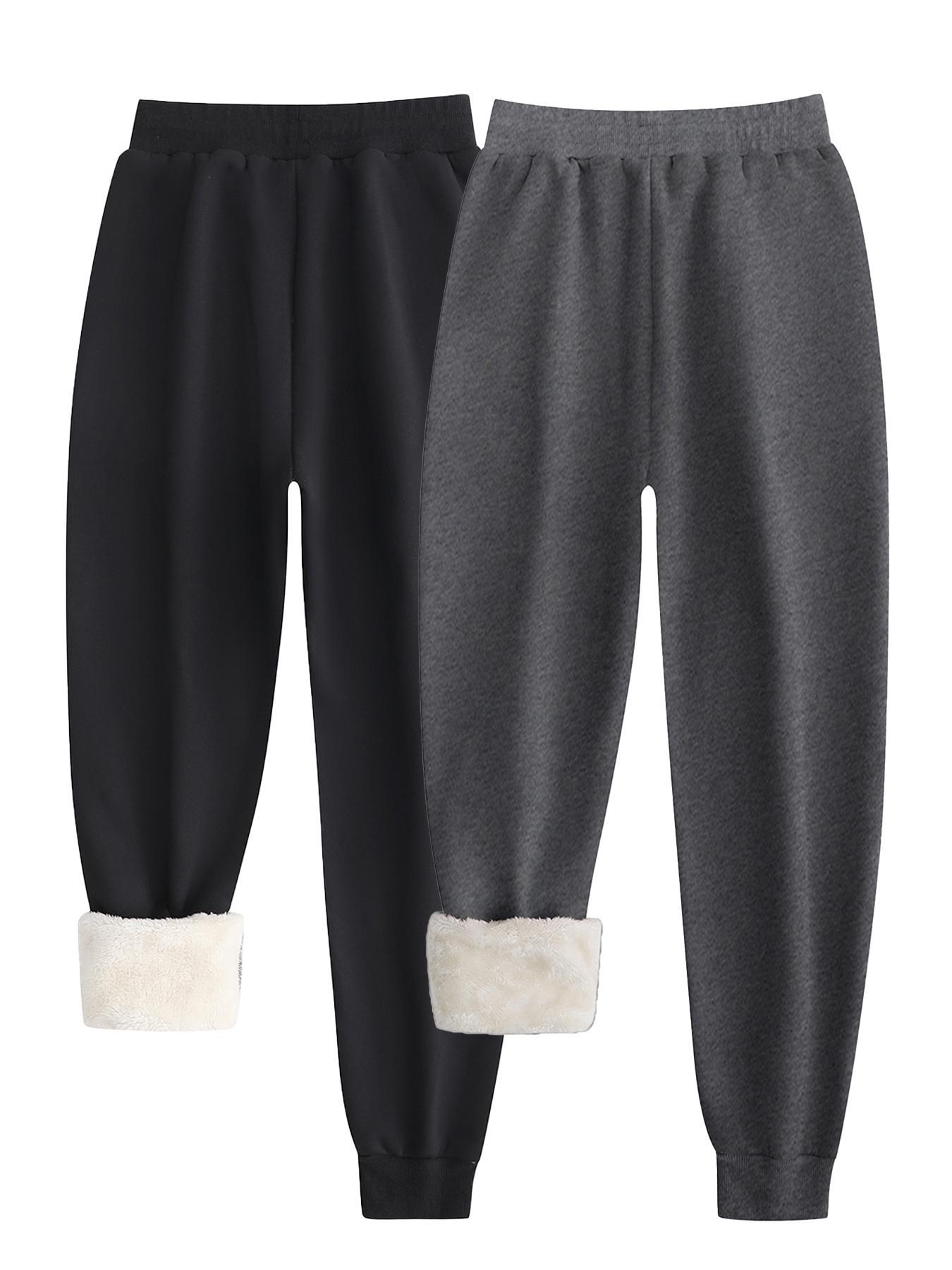 Women's Solid Drawstring Waist Thermal Lined Sweatpants, Casual Pocket Design Jogger Pants for Fall & Winter, Women's for Daily Wear, Casual Sporty Trousers