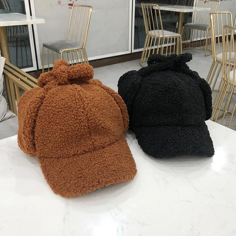 Faux Cashmere Bomber Hats Women Autumn Winter Warm Baseball Caps Outdoor Travel Windproof Earflap Caps
