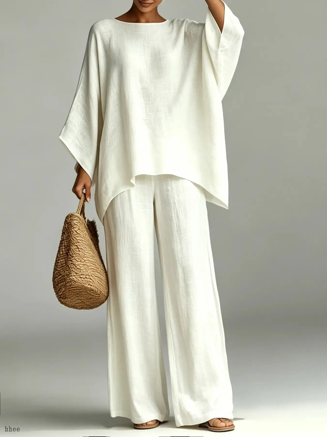 Women's Boho Loose Fit Home Set, Flowy Batwing Long Sleeve Top and High Waist Wide Leg Pants, Soft Sleepwear Loungewear for Casual Everyday Wear
