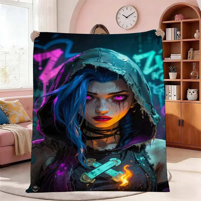 League of Legends Jinx Cyber‑Style Flannel Blanket Game Character Print Throw Blanket