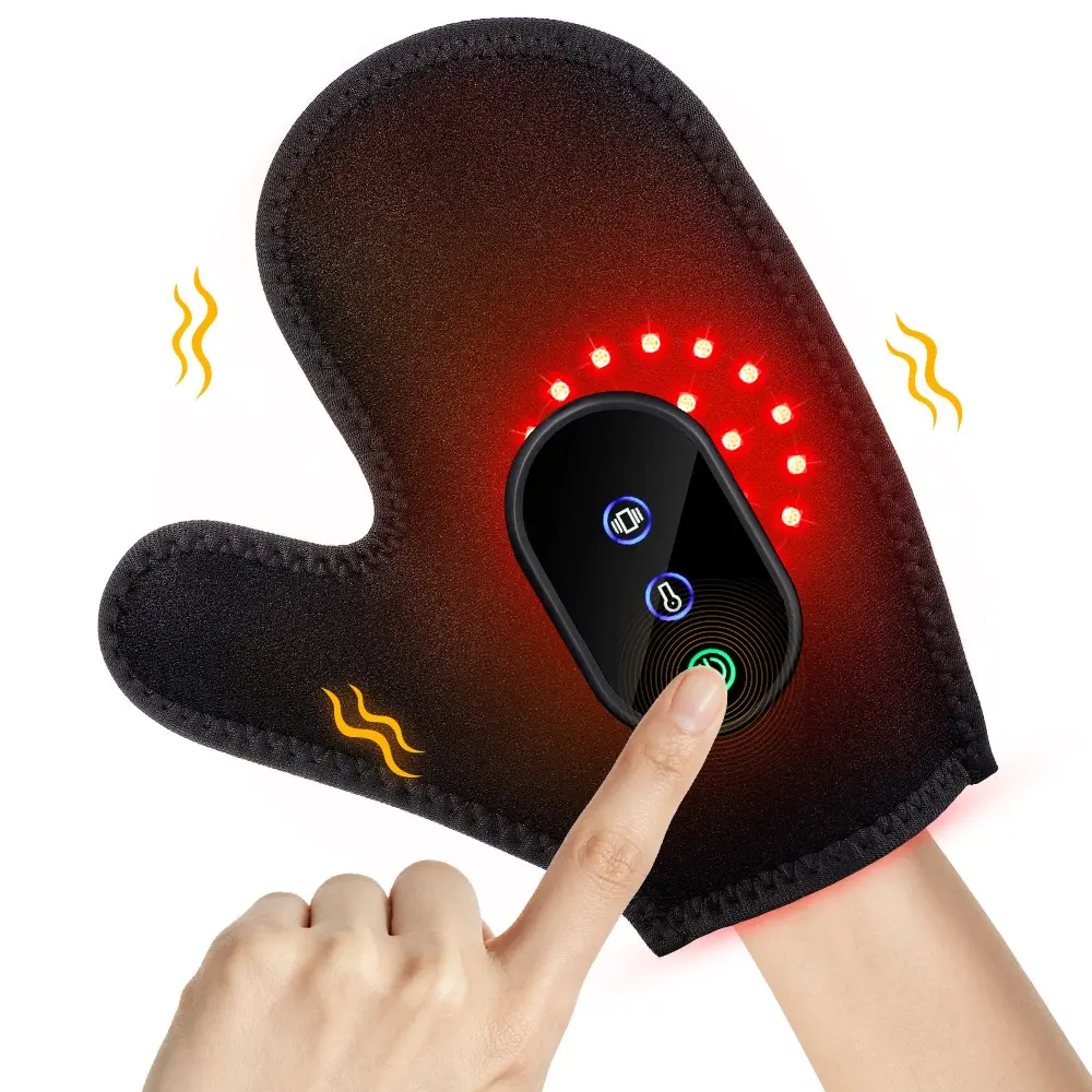 Rechargeable Hand Massage Sleeve, 3 Heat Levels, 3 Vibration Modes, 24 Light Leds, 2000mah Battery, Touch Screen, 15min Timer, Universal Use