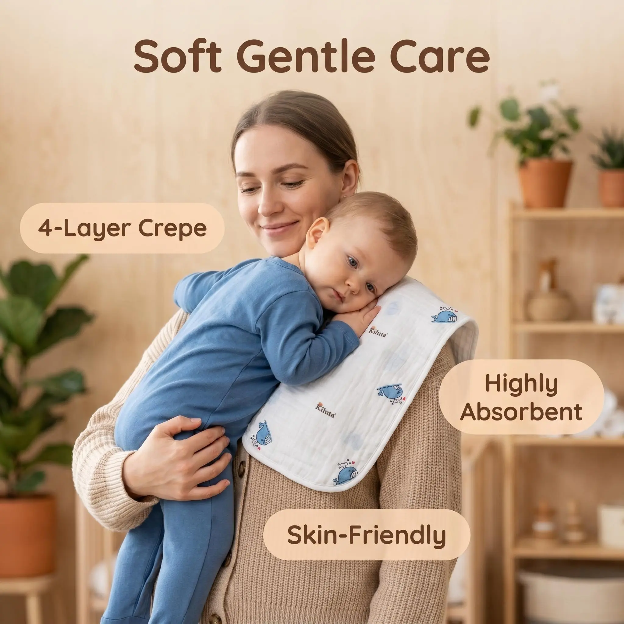 TDHD.5 Pack Four-Layer Woven Reusable Burp Cloths, Soft Texture Breathable Gentle Anti-Vomiting Baby Burp Cloths, 25x50cm Newborn Care Pillow Pads