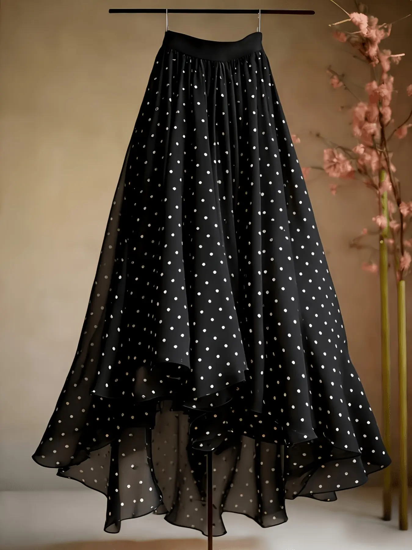 Elegant Chic New Women's Midi Skirt, Mesh Polka Dot Skirt, High Waist Slimming Dress, Casual Office Vacation Skirt, Four Seasons Style, Office Wear