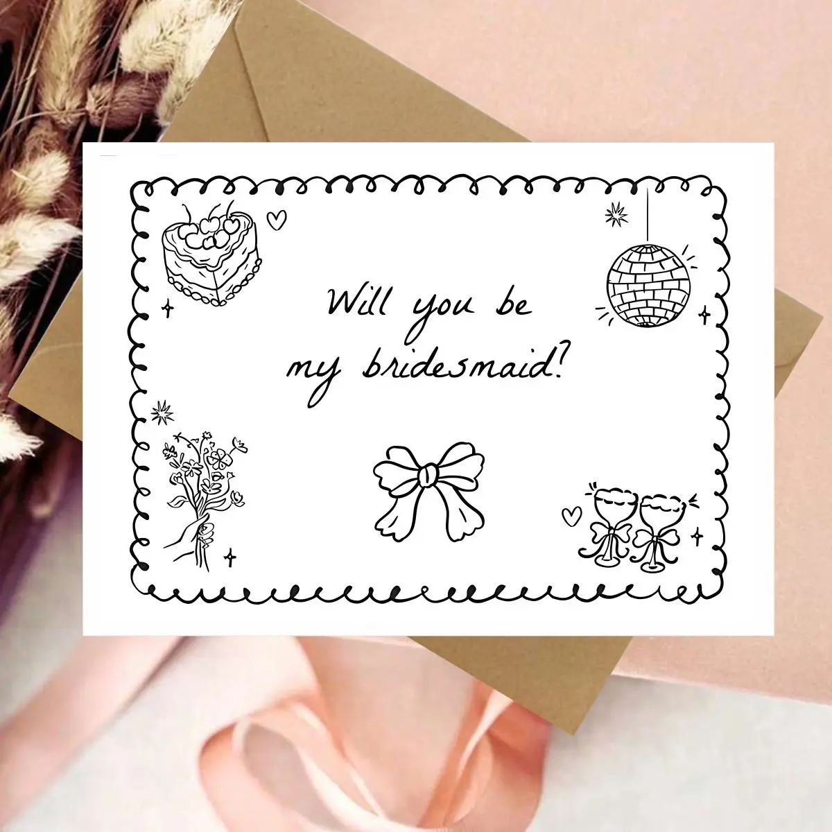 Bridal Party Invitation Card with Envelope, Elegant Design, Perfect for Weddings, Birthdays, Graduations, Includes Envelope, Ideal Gift for Friends