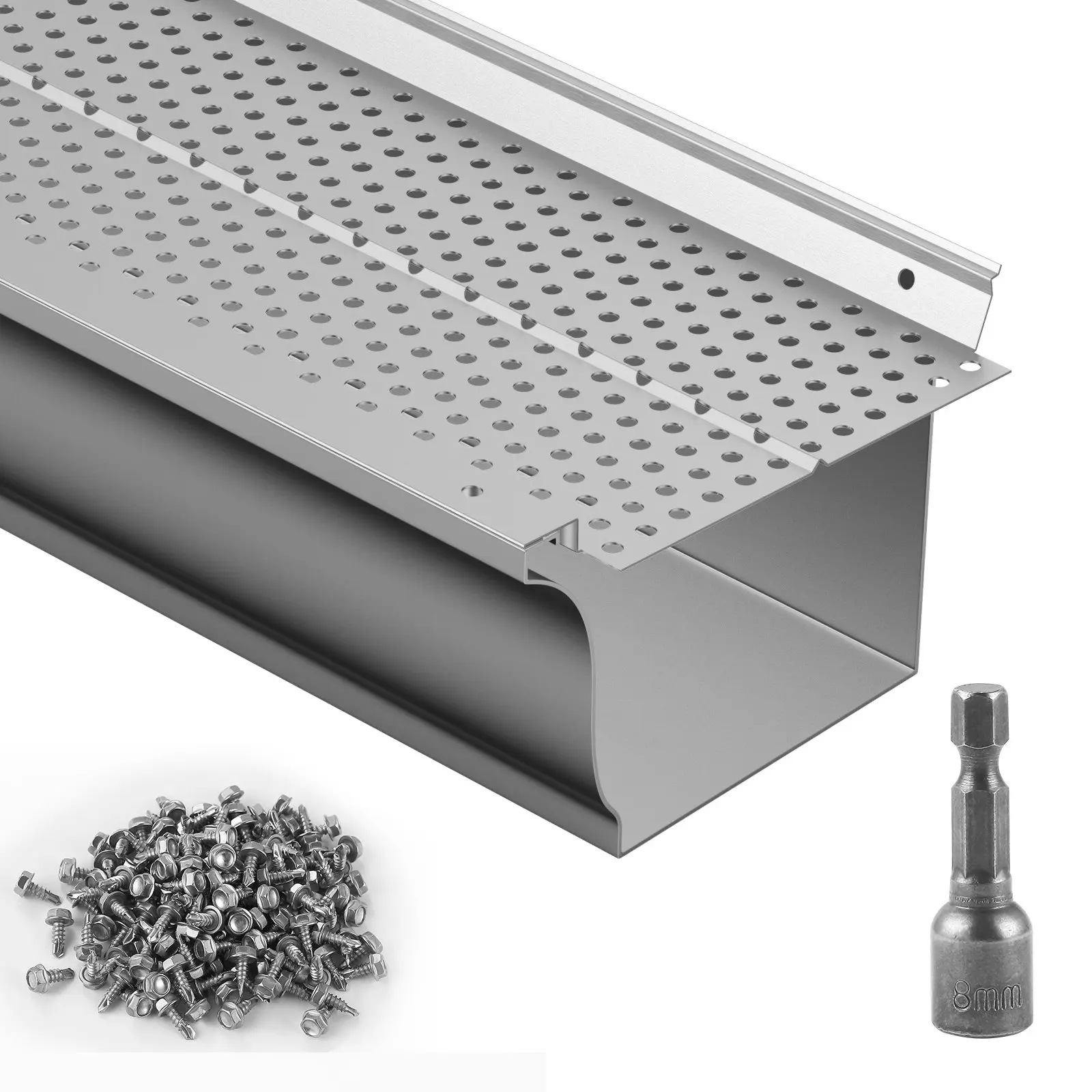 Gutter Guard, 5 inch Width, Aluminum Leaf Filter DIY Gutter Cover, 13 PCS 52 ft Total Length, 0.157'' Hole Diameter 0.02'' Thick Gutter Guards Fits Any Roof or Gutter Type