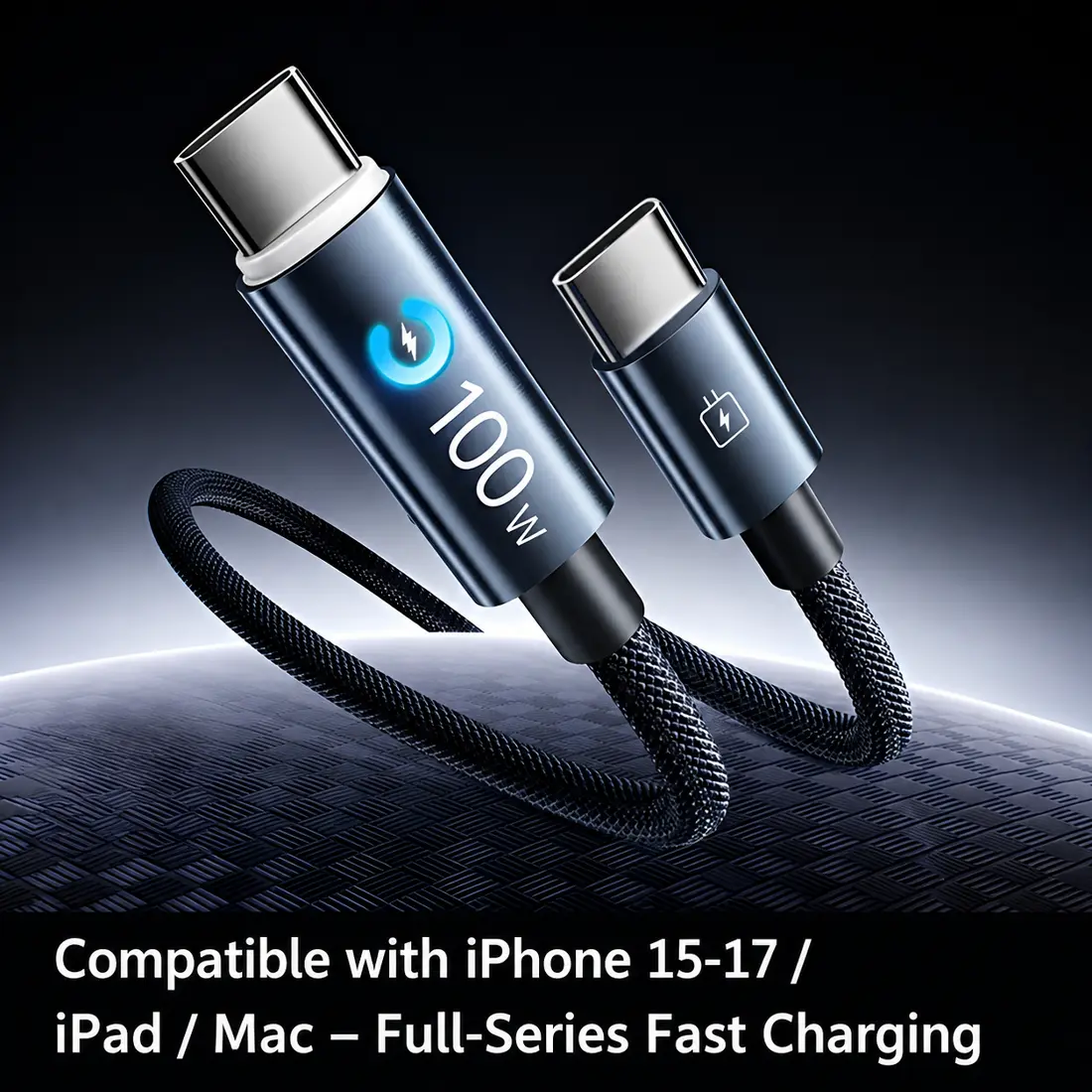 Universal Laptop-Tablet Data Cable, 100W Fast Charge Type-C Cable with Breathing Light