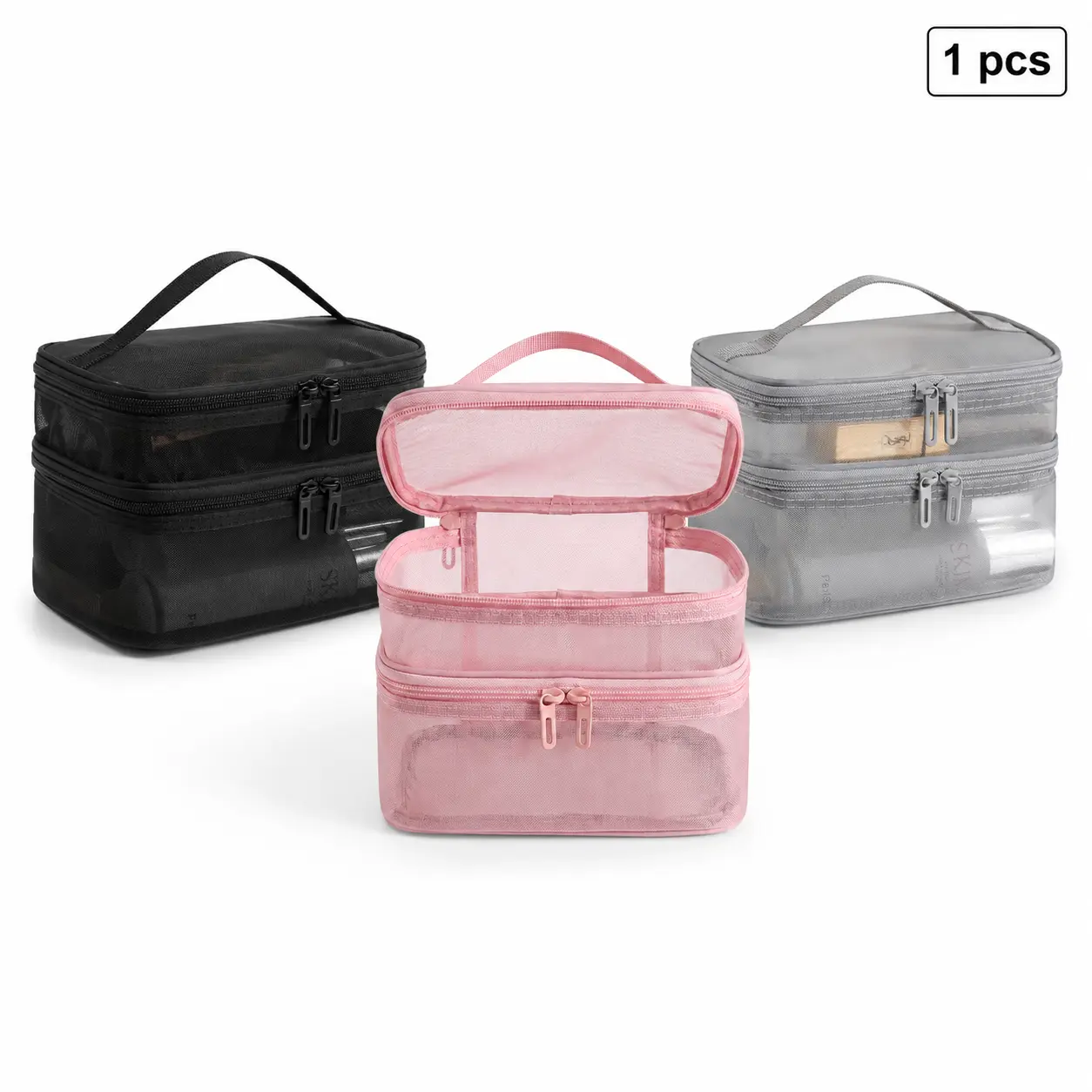 Double-Layer Large-Capacity Travel Cosmetic Pouch, Heat-Resistant Storage Organizer with Handle, Portable Travel-Ready Toiletry & Beauty Essentials Bag