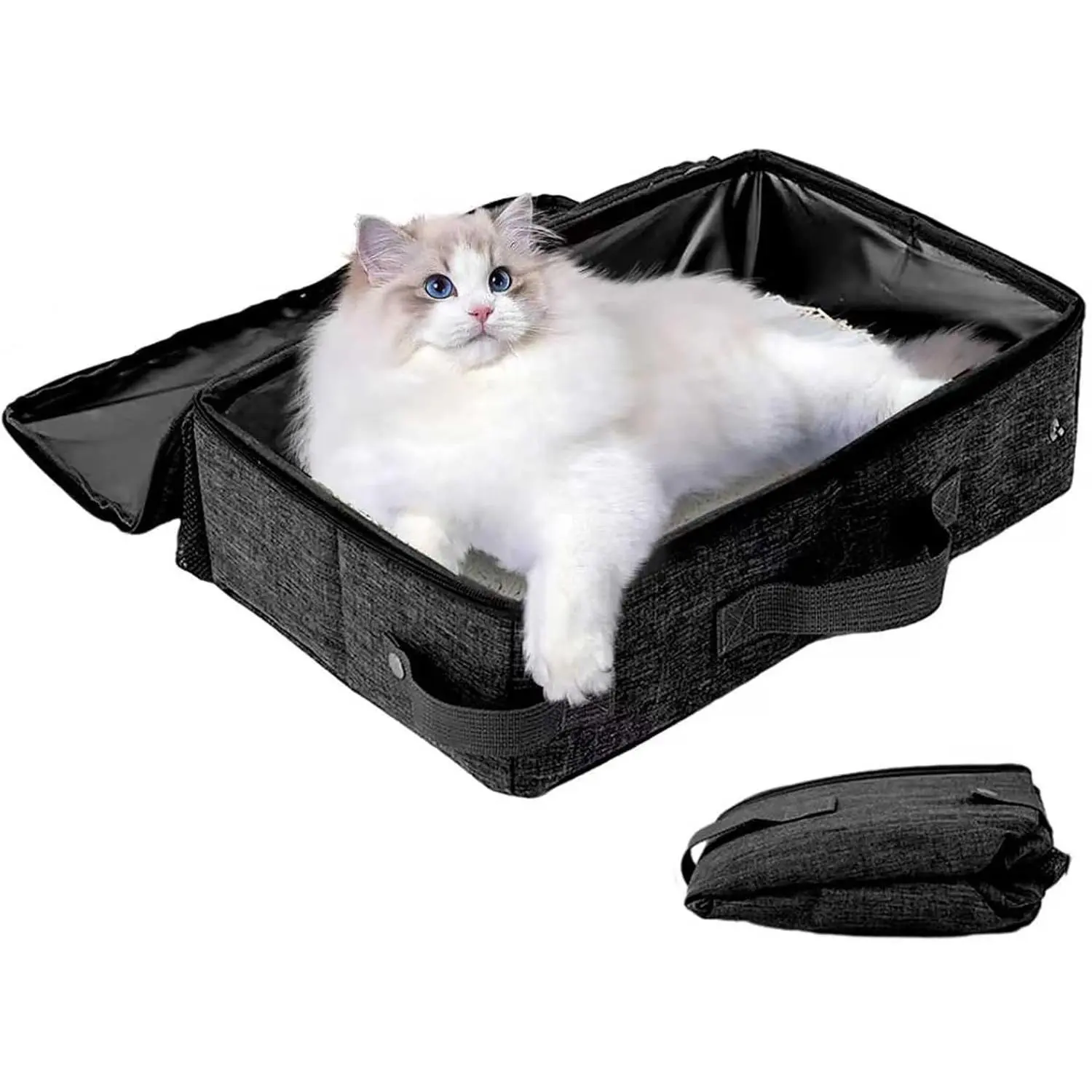 Portable Foldable Travel Cat Litter Box with Lid 16 * 12 * 6 inches Lightweight & Easy to Carry Cat Essentials for Outdoor Traveling