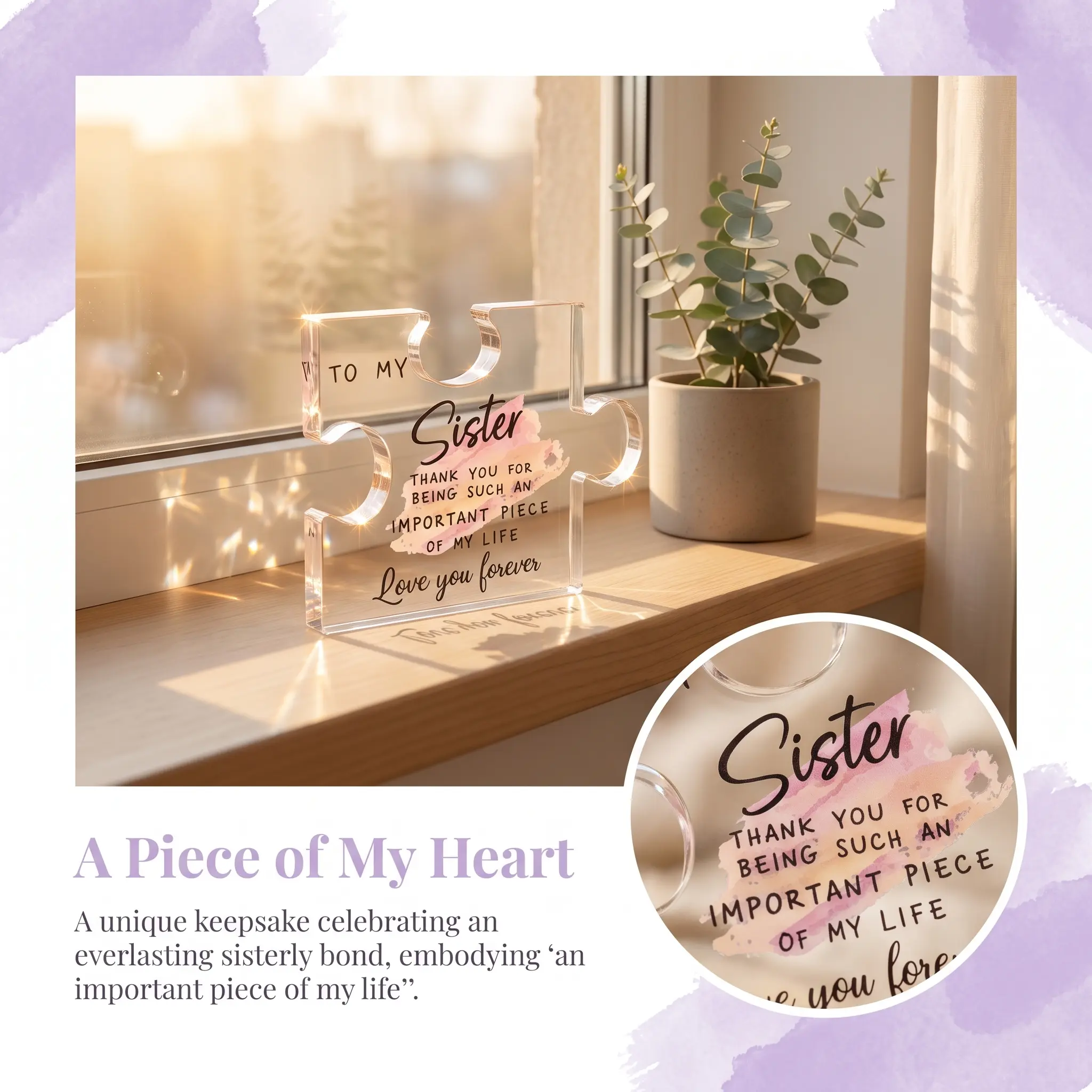 To My Sister Acrylic Puzzle Plaque Gift for Sister Heartfelt Clear Acrylic Keepsake for Birthday Memorial Day Desk Decor Mid year sale Deals for You,Restock  Home Decor Products, Acrylic Sign Wall Art Sign Christmas-YY2