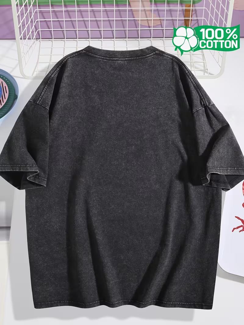 Washing process T-shirts, for both men and women, retro pattern round-neck short-sleeved T-shirts, summer casual short-sleeved shirts, essential daily tops, cotton T-shirts suitable for both men and women